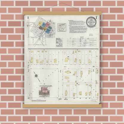 Old map wall art mockup — magnetic wood frame on brick wall — Sanborn Fire Insurance Map from Deshler, Henry County, Ohio (1923) - Complete Map Set