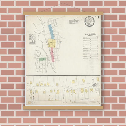 Old map wall art mockup — magnetic wood frame on brick wall — Sanborn Fire Insurance Map from Avoca, Luzerne County, Pennsylvania (1896) - Complete Map Set
