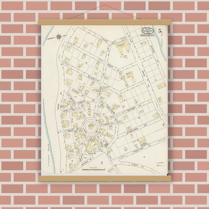 Old map wall art mockup — magnetic wood frame on brick wall — Sanborn Fire Insurance Map from Falmouth, Barnstable County, Massachusetts (1914), Sheet #0005
