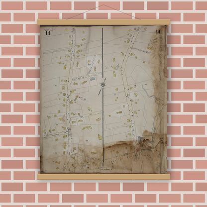 Old map wall art mockup — magnetic wood frame on brick wall — Sanborn Fire Insurance Map from Cohasset, Norfolk County, Massachusetts (1963), Sheet #0014