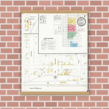 Old map wall art mockup — magnetic wood frame on brick wall — Sanborn Fire Insurance Map from De Witt, Clinton County, Iowa (1899), Sheet #0001