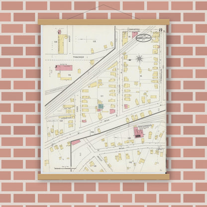 Old map wall art mockup — magnetic wood frame on brick wall — Sanborn Fire Insurance Map from Hornell, Steuben County, New York (1893), Sheet #0008