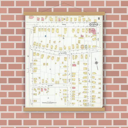 Old map wall art mockup — magnetic wood frame on brick wall — Sanborn Fire Insurance Map from Salamanca, Cattaraugus County, New York (1918), Sheet #0008