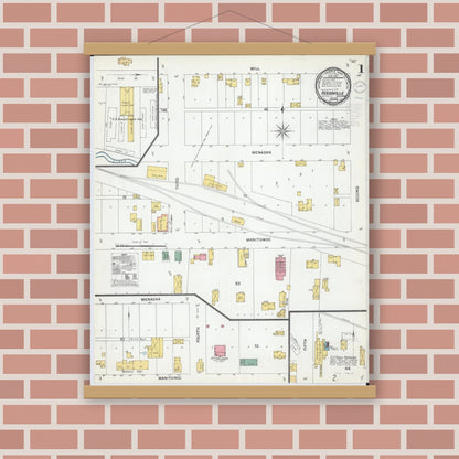 Old map wall art mockup — magnetic wood frame on brick wall — Sanborn Fire Insurance Map from Reedsville, Manitowoc County, Wisconsin (1900) - Complete Map Set
