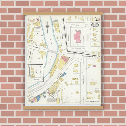Old map wall art mockup — magnetic wood frame on brick wall — Sanborn Fire Insurance Map from South Haven, Van Buren County, Michigan (1916), Sheet #0005