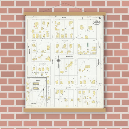 Old map wall art mockup — magnetic wood frame on brick wall — Sanborn Fire Insurance Map from Robinson, Crawford County, Illinois (1910), Sheet #0006