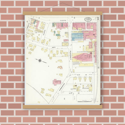 Old map wall art mockup — magnetic wood frame on brick wall — Sanborn Fire Insurance Map from Corry, Erie County, Pennsylvania (1909), Sheet #0007