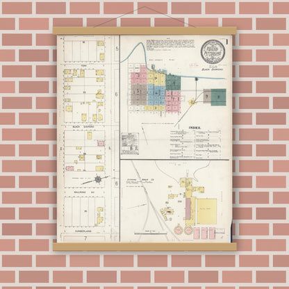 Old map wall art mockup — magnetic wood frame on brick wall — Sanborn Fire Insurance Map from Pittsburg, Contra Costa County, California (1911) - Complete Map Set