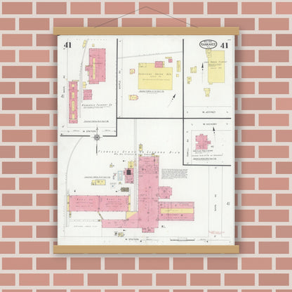 Old map wall art mockup — magnetic wood frame on brick wall — Sanborn Fire Insurance Map from Kankakee, Kankakee County, Illinois (1930), Sheet #0041