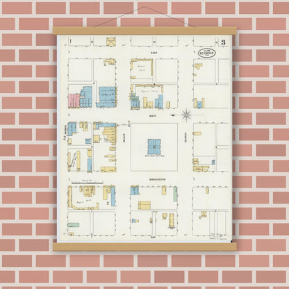 Old map wall art mockup — magnetic wood frame on brick wall — Sanborn Fire Insurance Map from Seymour, Baylor County, Texas (1898), Sheet #0003
