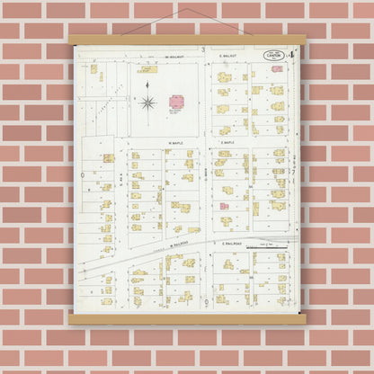 Old map wall art mockup — magnetic wood frame on brick wall — Sanborn Fire Insurance Map from Canton, Fulton County, Illinois (1902), Sheet #0004