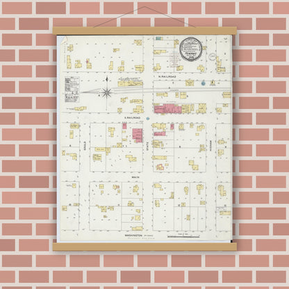 Old map wall art mockup — magnetic wood frame on brick wall — Sanborn Fire Insurance Map from Pewamo, Ionia County, Michigan (1900), Sheet #0001