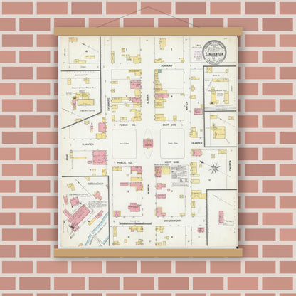 Old map wall art mockup — magnetic wood frame on brick wall — Sanborn Fire Insurance Map from Lincolnton, Lincoln County, North Carolina (1902), Sheet #0001