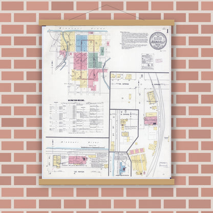Old map wall art mockup — magnetic wood frame on brick wall — Sanborn Fire Insurance Map from Boonville, Cooper County, Missouri (1910) - Complete Map Set