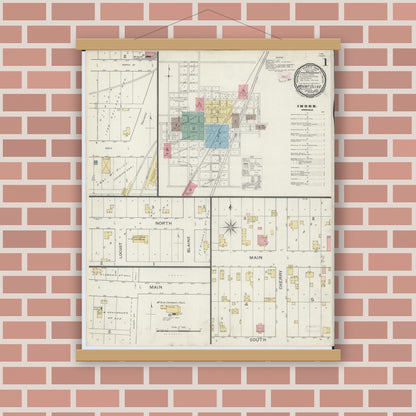 Old map wall art mockup — magnetic wood frame on brick wall — Sanborn Fire Insurance Map from Mount Olive, Macoupin County, Illinois (1894) - Complete Map Set