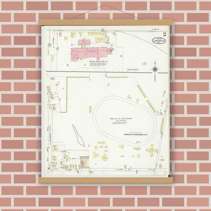 Old map wall art mockup — magnetic wood frame on brick wall — Sanborn Fire Insurance Map from Lancaster, Fairfield County, Ohio (1910), Sheet #0002