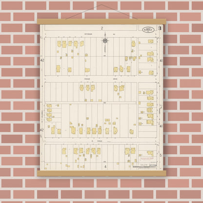 Old map wall art mockup — magnetic wood frame on brick wall — Sanborn Fire Insurance Map from Glendale, Los Angeles County, California (1919), Sheet #0003