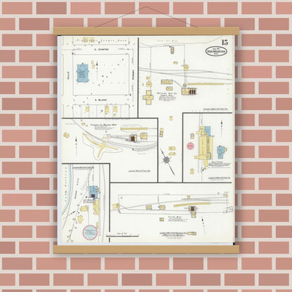 Old map wall art mockup — magnetic wood frame on brick wall — Sanborn Fire Insurance Map from Iron Mountain, Dickinson County, Michigan (1911), Sheet #0015