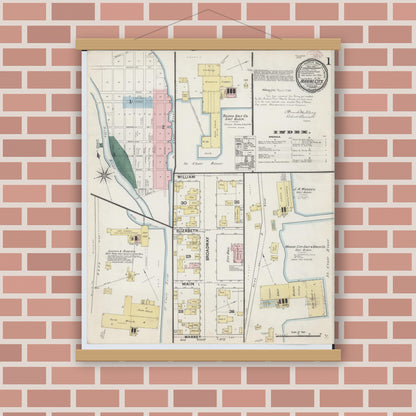 Old map wall art mockup — magnetic wood frame on brick wall — Sanborn Fire Insurance Map from Marine City, Saint Clair County, Michigan (1890) - Complete Map Set