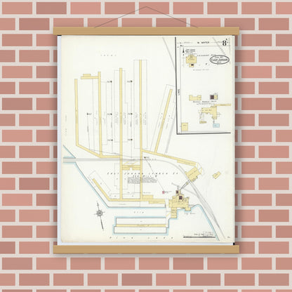 Old map wall art mockup — magnetic wood frame on brick wall — Sanborn Fire Insurance Map from East Jordan, Charlevoix County, Michigan (1912), Sheet #0008