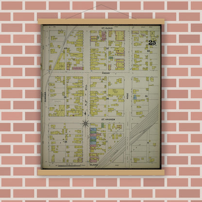 Old map wall art mockup — magnetic wood frame on brick wall — Sanborn Fire Insurance Map from La Crosse, La Crosse County, Wisconsin (1891), Sheet #0025