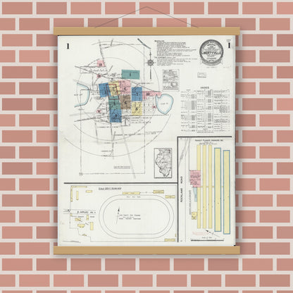 Old map wall art mockup — magnetic wood frame on brick wall — Sanborn Fire Insurance Map from Libertyville, Lake County, Illinois (1924), Sheet #0001