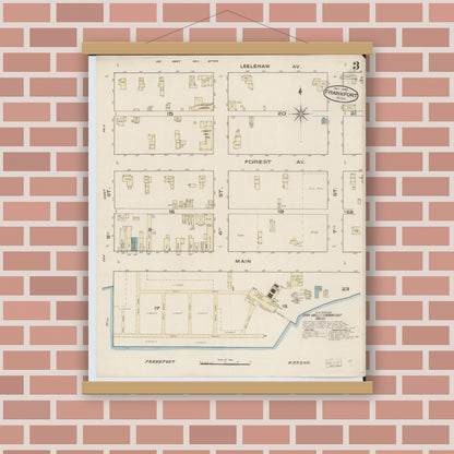 Old map wall art mockup — magnetic wood frame on brick wall — Sanborn Fire Insurance Map from Frankfort, Benzie County, Michigan (1885), Sheet #0003