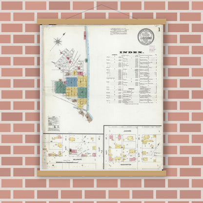 Old map wall art mockup — magnetic wood frame on brick wall — Sanborn Fire Insurance Map from Louisiana, Pike County, Missouri (1902) - Complete Map Set