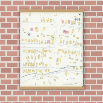 Old map wall art mockup — magnetic wood frame on brick wall — Sanborn Fire Insurance Map from Franklin, Venango County, Pennsylvania (1901), Sheet #0010