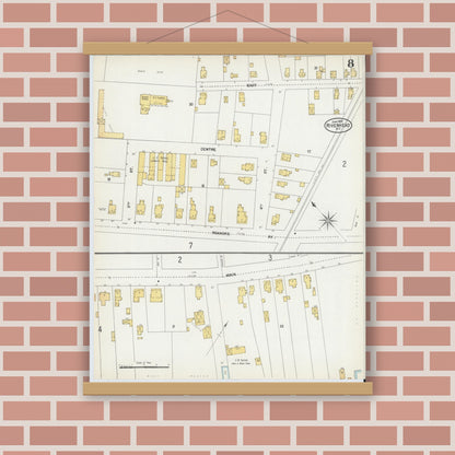 Old map wall art mockup — magnetic wood frame on brick wall — Sanborn Fire Insurance Map from Riverhead, Suffolk County, New York (1902), Sheet #0008