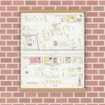 Old map wall art mockup — magnetic wood frame on brick wall — Sanborn Fire Insurance Map from Sedalia, Pettis County, Missouri (1908), Sheet #0002