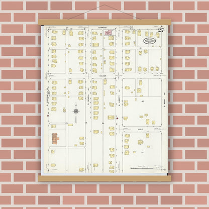 Old map wall art mockup — magnetic wood frame on brick wall — Sanborn Fire Insurance Map from Alliance, Stark County, Ohio (1911), Sheet #0027