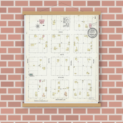 Old map wall art mockup — magnetic wood frame on brick wall — Sanborn Fire Insurance Map from Kasson, Dodge County, Minnesota (1891) - Complete Map Set