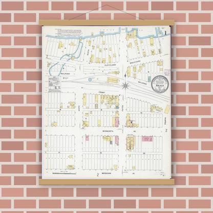 Old map wall art mockup — magnetic wood frame on brick wall — Sanborn Fire Insurance Map from Walker, Cass County, Minnesota (1907) - Complete Map Set