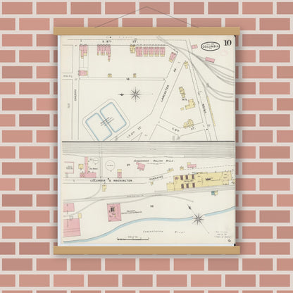 Old map wall art mockup — magnetic wood frame on brick wall — Sanborn Fire Insurance Map from Columbia, Lancaster County, Pennsylvania (1894), Sheet #0010