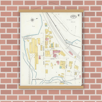 Old map wall art mockup — magnetic wood frame on brick wall — Sanborn Fire Insurance Map from Sheffield, Warren County, Pennsylvania (1905), Sheet #0002