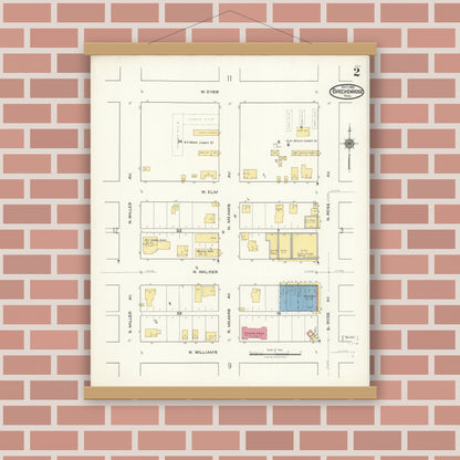 Old map wall art mockup — magnetic wood frame on brick wall — Sanborn Fire Insurance Map from Breckenridge, Stephens County, Texas (1921), Sheet #0002