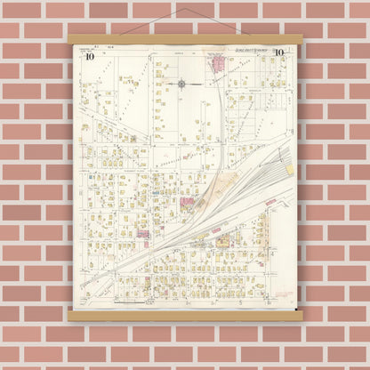 Old map wall art mockup — magnetic wood frame on brick wall — Sanborn Fire Insurance Map from Trenton, Grundy County, Missouri (1948), Sheet #0010