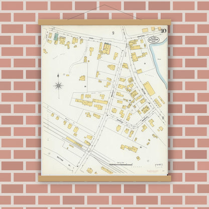 Old map wall art mockup — magnetic wood frame on brick wall — Sanborn Fire Insurance Map from Dedham, Norfolk County, Massachusetts (1903), Sheet #0010