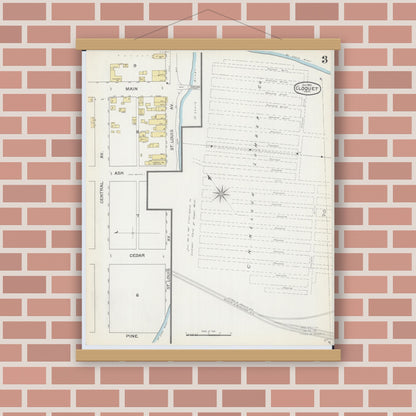 Old map wall art mockup — magnetic wood frame on brick wall — Sanborn Fire Insurance Map from Cloquet, Carlton County, Minnesota (1892), Sheet #0003