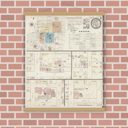 Old map wall art mockup — magnetic wood frame on brick wall — Sanborn Fire Insurance Map from Seymour, Jackson County, Indiana (1887) - Complete Map Set