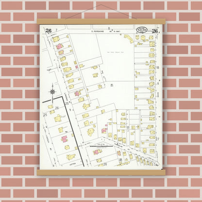 Old map wall art mockup — magnetic wood frame on brick wall — Sanborn Fire Insurance Map from Salem, Columbiana County, Ohio (1926), Sheet #0026