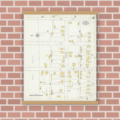 Old map wall art mockup — magnetic wood frame on brick wall — Sanborn Fire Insurance Map from Indiana, Indiana County, Pennsylvania (1903), Sheet #0008