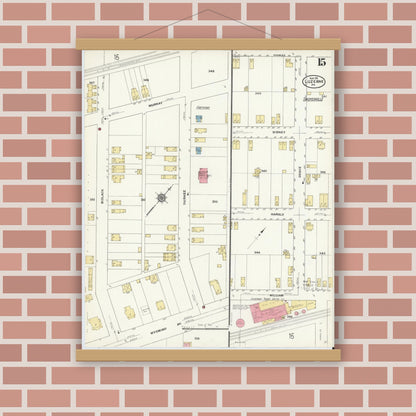 Old map wall art mockup — magnetic wood frame on brick wall — Sanborn Fire Insurance Map from Luzerne, Luzerne County, Pennsylvania (1911), Sheet #0015
