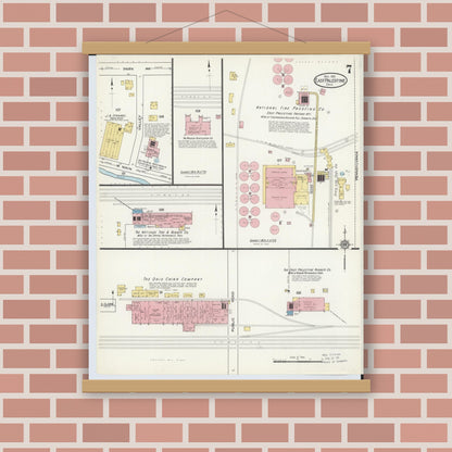Old map wall art mockup — magnetic wood frame on brick wall — Sanborn Fire Insurance Map from East Palestine, Columbiana County, Ohio (1915), Sheet #0007