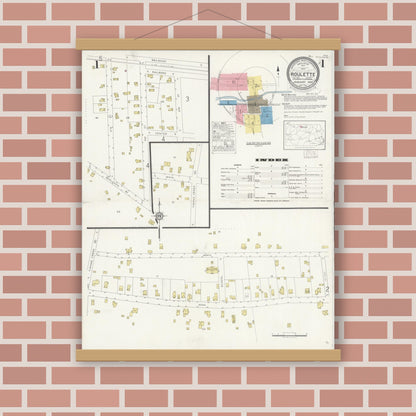 Old map wall art mockup — magnetic wood frame on brick wall — Sanborn Fire Insurance Map from Roulette, Potter County, Pennsylvania (1930) - Complete Map Set