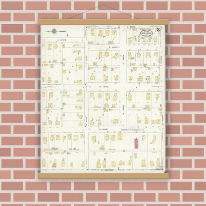 Old map wall art mockup — magnetic wood frame on brick wall — Sanborn Fire Insurance Map from Sullivan, Sullivan County, Indiana (1913), Sheet #0003