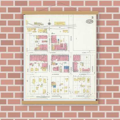 Old map wall art mockup — magnetic wood frame on brick wall — Sanborn Fire Insurance Map from Belding, Ionia County, Michigan (1918), Sheet #0003