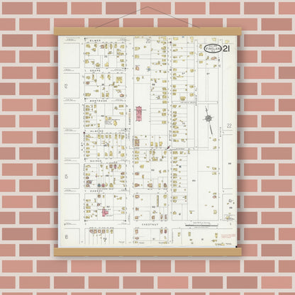 Old map wall art mockup — magnetic wood frame on brick wall — Sanborn Fire Insurance Map from Vineland, Cumberland County, New Jersey (1919), Sheet #0021