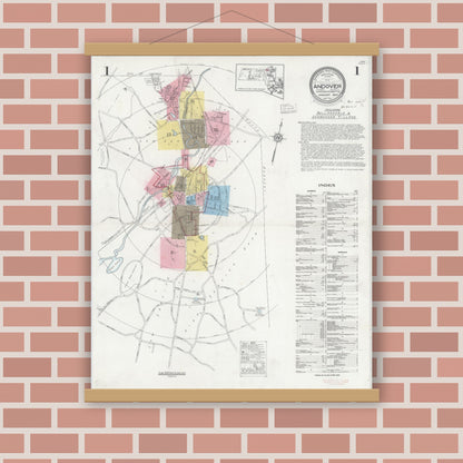 Old map wall art mockup — magnetic wood frame on brick wall — Sanborn Fire Insurance Map from Andover, Essex County, Massachusetts (1930) - Complete Map Set